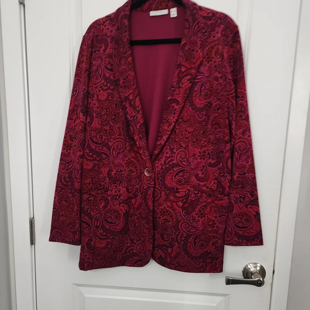 Susan Graver Paisley Burgundy Ponte Knit Blazer - Picture 3 of 7